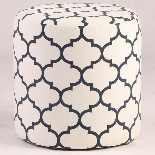 2 Piece Round Ottoman Set in White & Gray Geometric